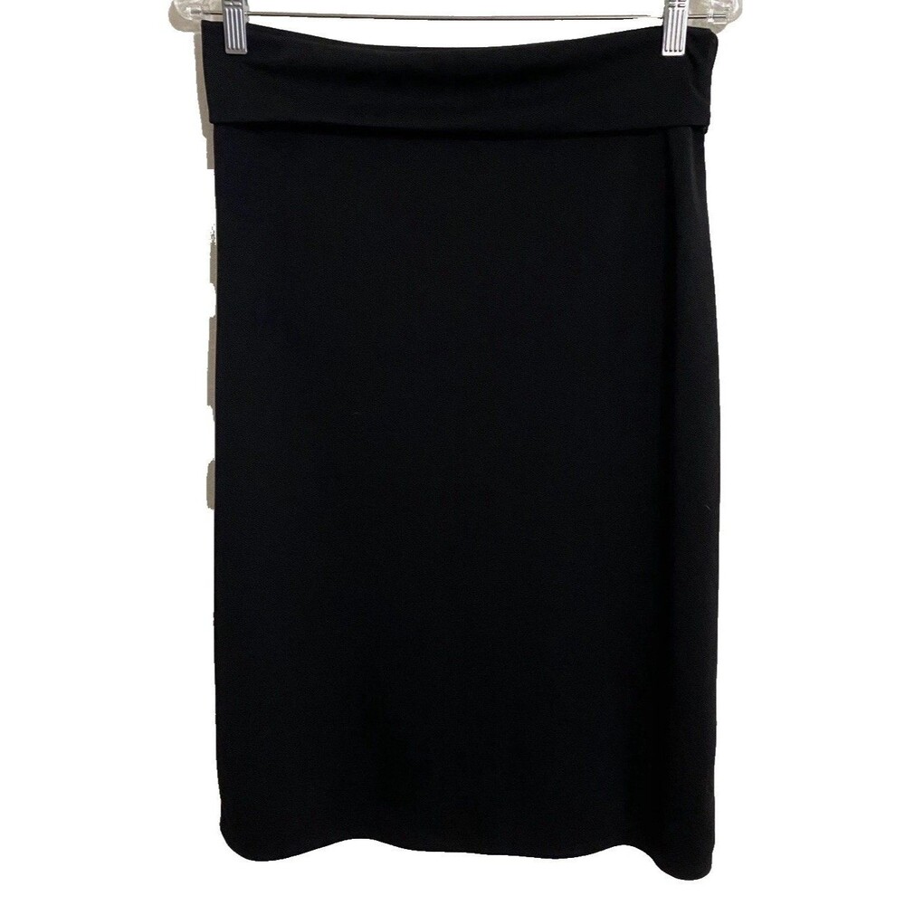 Vintage Fold-over Midi Skirt Medium Black Wide Waistband Goth Office Stretch Y2K